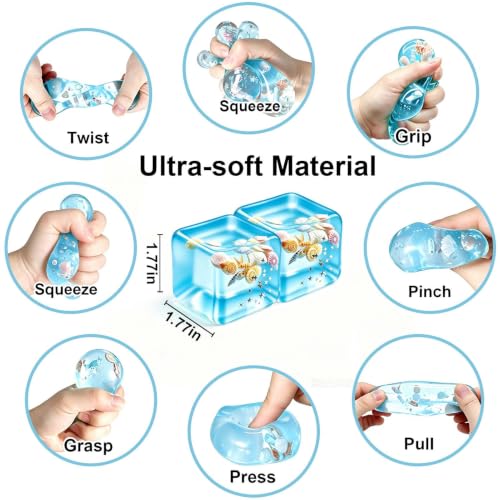 Image of Squeeze Toys Squishies Stress Cube - 2 Pack Stress Relief Fidget Toy for Teens & Adults, Soft TPR Sensory Squeeze Toy for Anxiety Relief, Cool Office Desk Decor & Party Favors, Durable & Washable