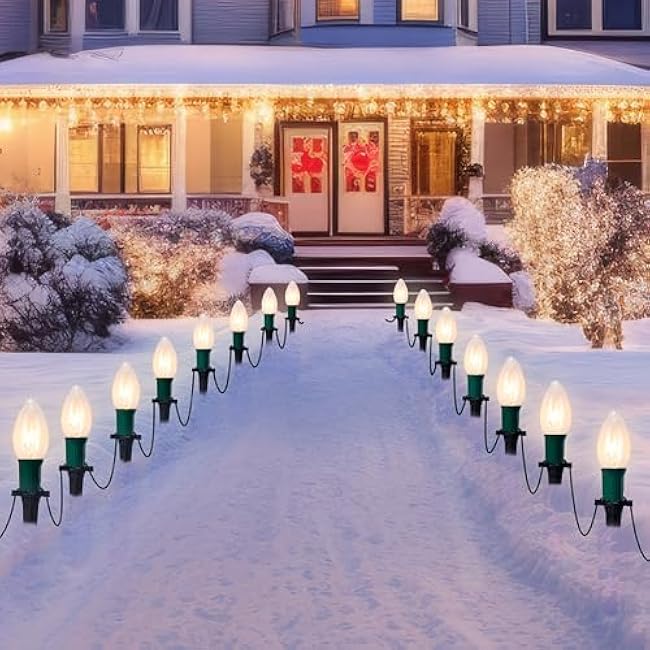 Joiedomi C9 Christmas Pathway Lights 30.75ft 24 Bulbs Outdoor Xmas Decorations Warm White for Holiday Waterproof Outside Yard Garden, Party, Walkway Decor