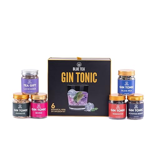 Miniatura 3 de BLUE TEA - Infusión para hacer ginebra - Set de regalo de lujo  Regalos de Año Nuevo 2024  Surtido de 5 flores naturales y bayas de enebro  Sin