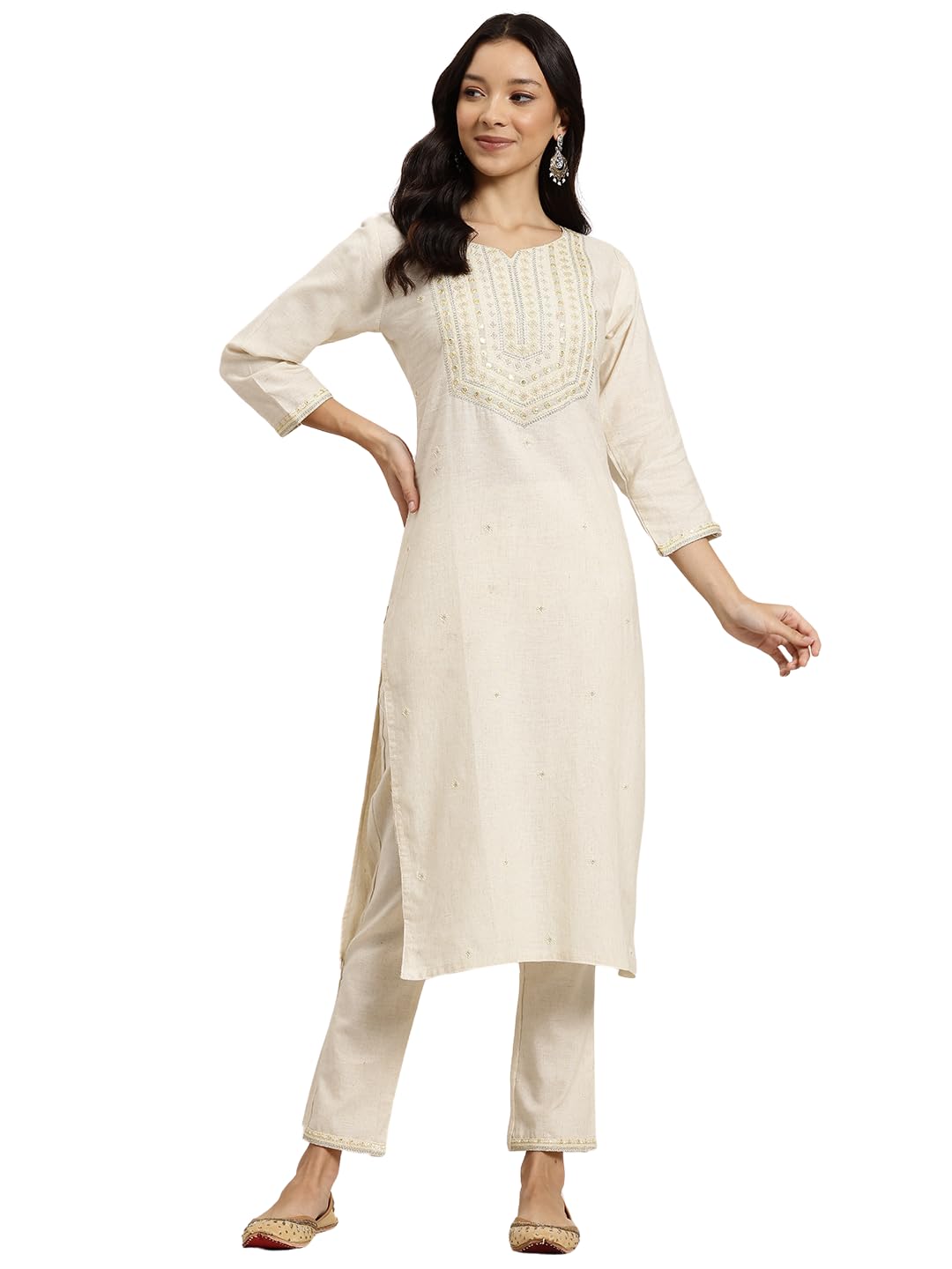 Shiv Textiles Cotton Embroidery Work Kurta Set For Women.(St-Kp-101-White-Xl)