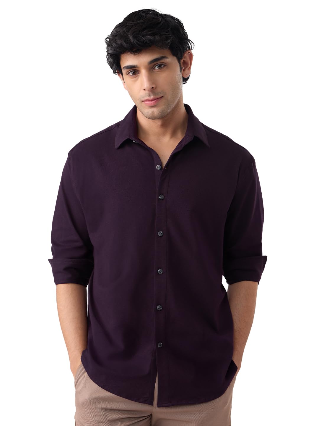 the souled store Mulberry Men and Boys Long Sleeves Collared Neck Button Front Regular Fit Cotton Textured Shirts-picture-19