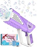Bubble Gun - Bubble Machine Gun for Kids - Bubble Blower with 8-Hole Wands & LED Light - Bubble Make
