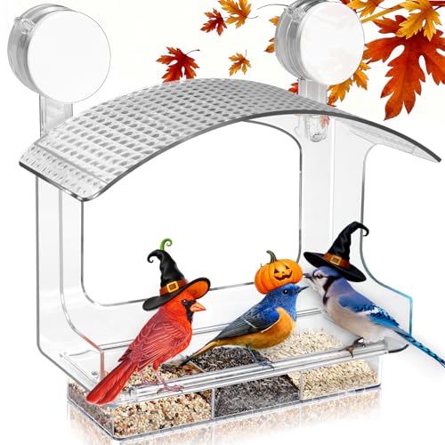 Gbekery Window Bird Feeder with Strong Adhesive Suction Cups, Clear Bird Feeders for Window Viewing, Acrylic Window Bird Houses for Viewing Inside, Suction Bird Window Feeder for Cats