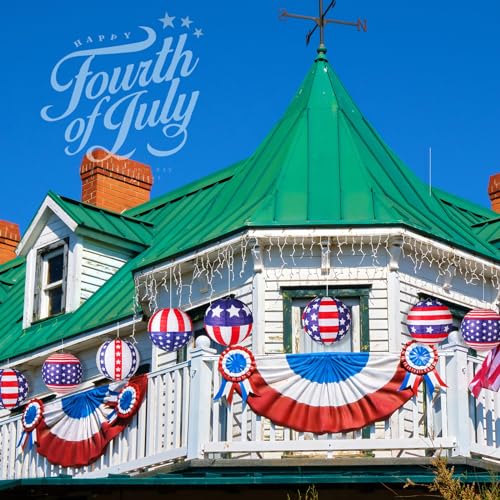 Image of Panelee 12 Pcs Patriotic Hanging Paper Lanterns 4th of July Party Decorations Red White and Blue Round Lanterns 8 Inch for Independence Day Office Classroom Party Supplies Indoor Outdoor