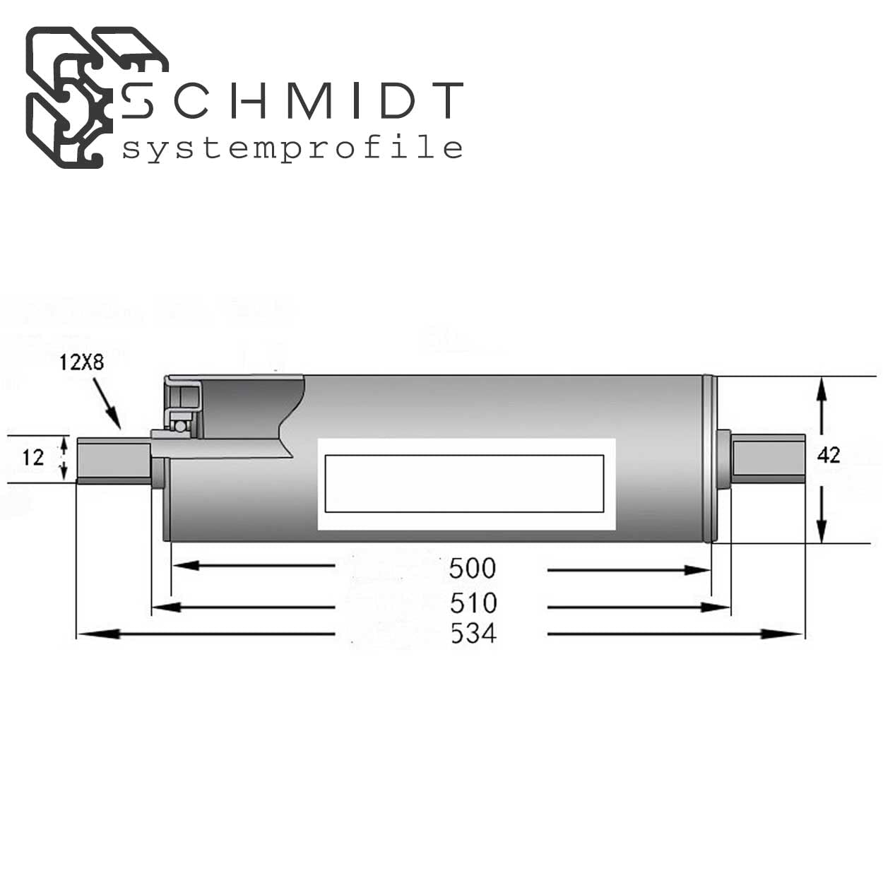 SCHMIDT systemprofile Tragrolle 500mm Ø 42mm Rollenbahn Untergurtrolle Rolle für Förderband mit Gummiüberzug