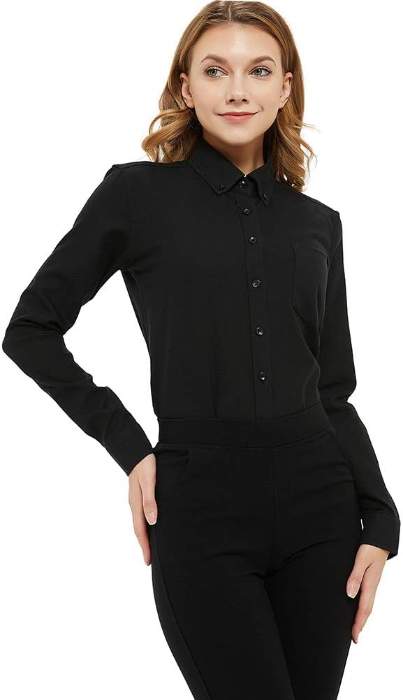 MGWDT Button Down Shirt Women Long Sleeve Blouse Oxford Shirt Classic-Fit Cotton Tops Wrinkle Resistant (2XS-3XL)