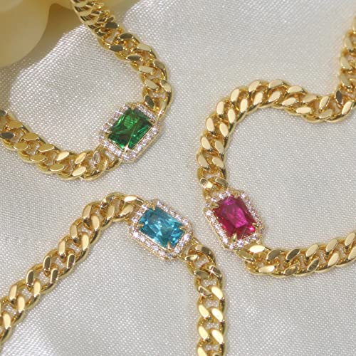 Cowlyn Square Birthstone Choker Pendant Necklace 18K Gold Plated Cuban Chain Anniversary Birthday Valentine's Day Jewelry Gifts For Women Wife Mom Girlfriend #TOP5