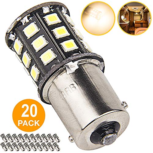 1156 1141 1003 Led Bulbs For Rv Ceiling Dome Light Trailer Camper Interior Lighting, Car Back Up Reverse Lights, Brake Lights, Tail Lights, Rear Turn Signal Lights, Warm White 2700-3000K (Pack Of 20) #TOP1