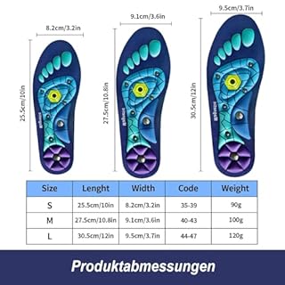 Solette per dimagrire, sollievo per piedi doloranti con inserti magnetici per agopressione blu, inserti per uomini e donne (nero, 44-47 x 1 paio)