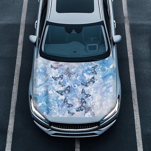 GePrint Blue Butterfly Car Hood Cover Scratch Auto Hood Wrap Blanket Stretchable Washable Vehicles Decorate Accessories Fits SUV Sedan Van