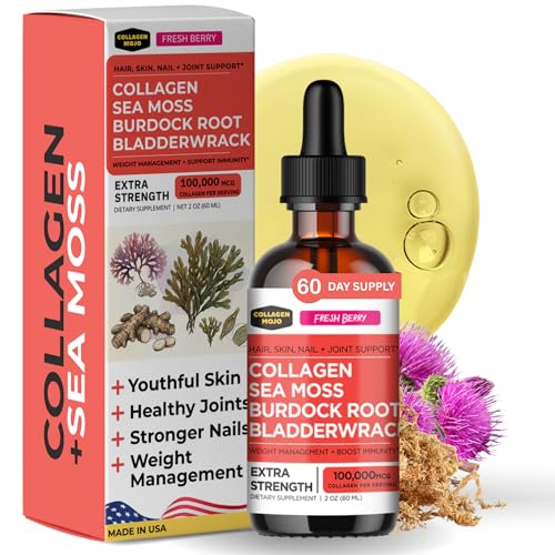 Collagen Mojo - Liquid Collagen with Irish Sea Moss for Women & Men - Collagen Peptides Drops with...