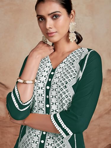 Image of EthnicJunction Women's Cotton Rayon Regular Fit Chikankari Embroidery Stright Kurta