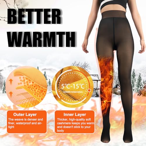 Image of 2 Pack Fleece Lined Tights Sheer Winter - Fake Translucent Tights Winter Thick Warm Pantyhose Sheer Women Leggings