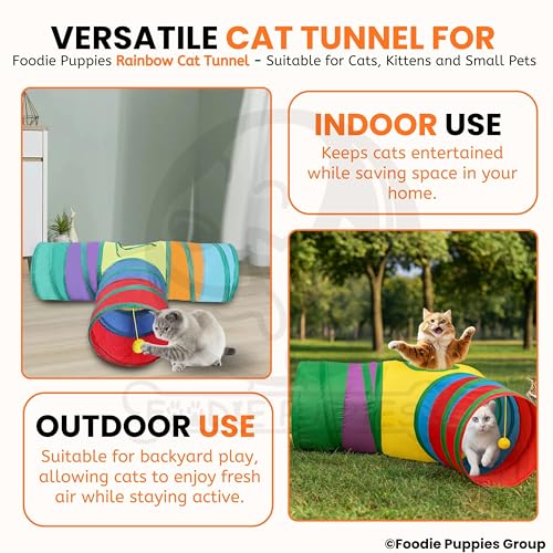 Image of Foodie Puppies 3 Way Rainbow Cat Tunnel Toy - Foldable Interactive Pet Play Tunnel with Hanging Ball for Cats, Kittens, Rabbits, and Guinea Pigs | Indoor /Outdoor Puzzle Exercising Hiding Training Toy