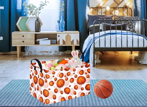 Image of Rectangle Gift Storage Basket Home Shelf Storage Basket Organizer Box Clothes Laundry Hamper Nursery Basket Laundry Basket with Handles (BasketBall)