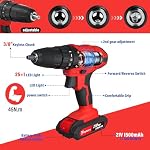 21v Cordless Power Drill Combi Driver Electric Screwdriver Tools Kit,2 Variable Speed 25+1 Torque Setting,29pcs Drill/Driver Bits,2 Powerful Batteries