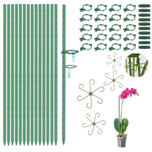 90PCS Tutores para Plantas Tutor Orquideas Monstera Tomate Musgo Estacas Huerto Tomateras + 4 Soportes para Tallos de Plantas Clips y Palos Ramas Ajustable Guía Piante Palitos Único Extensible 30CM