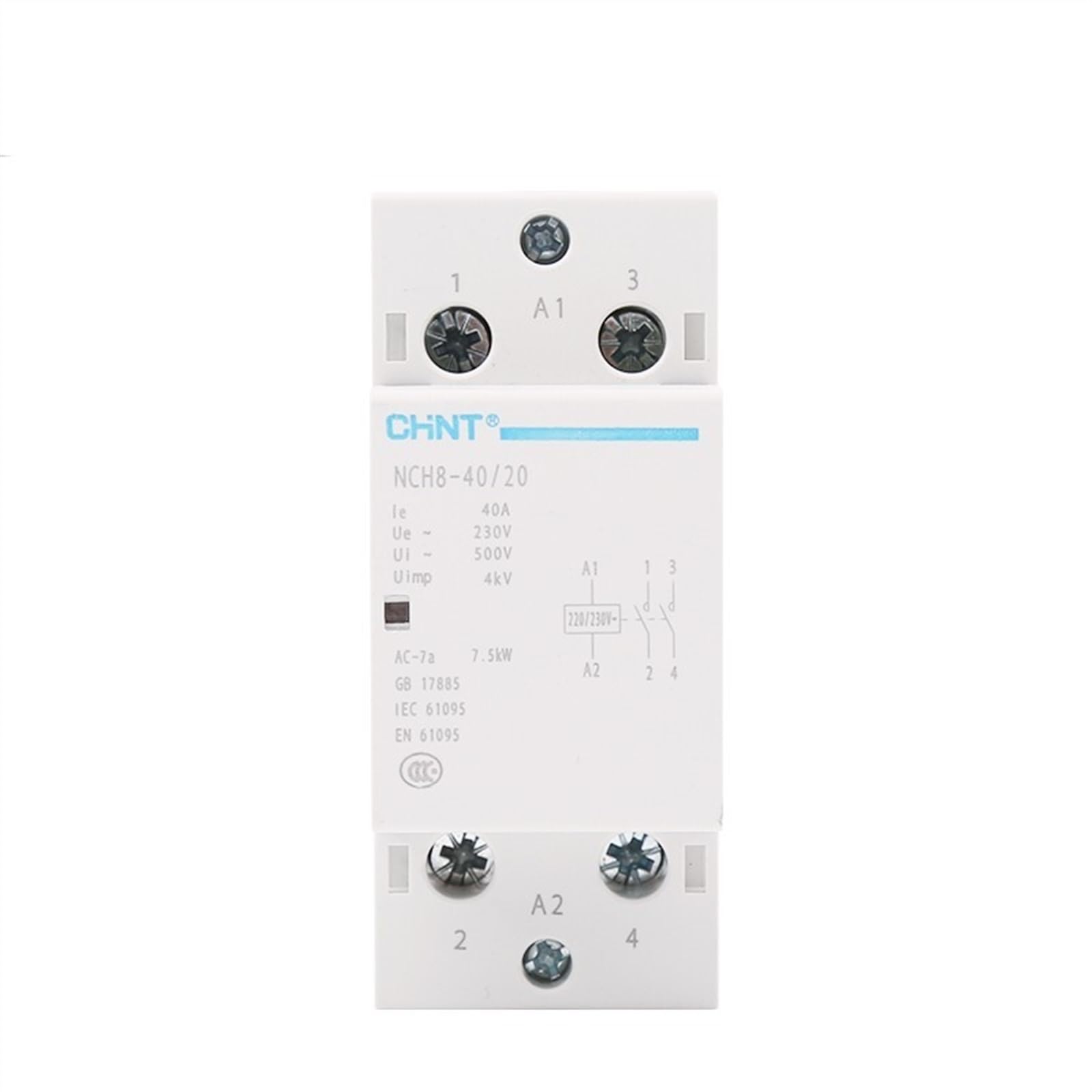 KNIUWMBMH NCH8 AC contactor Rail Type Household Small Single-Phase 2P 4P 220V 230V 40A 63A 50HZ 60HZ 2NC 2NO 1NO1NC 4NO 2NO2NC(4p 63a 2no 2nc)