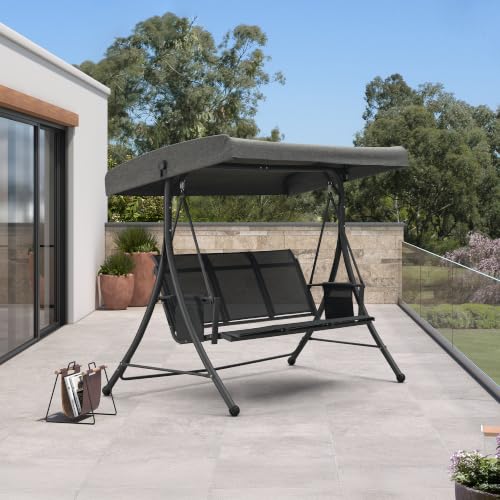 Image of PURPLE LEAF 3-Seat Outdoor Porch Swing with Adjustable Canopy, Heavy Duty Aluminum Frame Patio Swing Chair for Adults, Perfect for Garden Deck Lawn, Grey