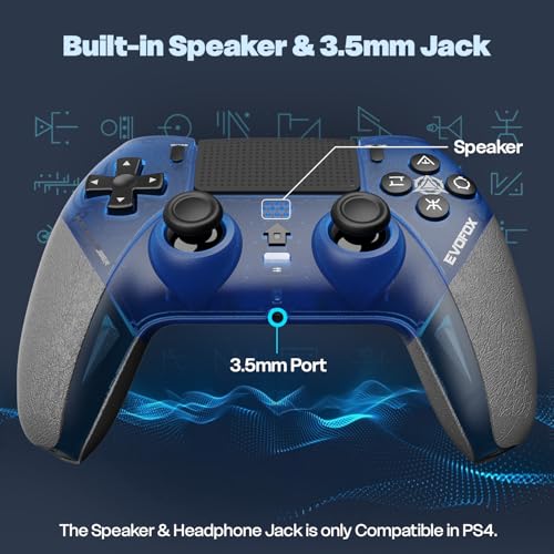 Image of EvoFox Play 2 PS4 Controller & PS5 (PS4 Games only), Playstation 4 Controller Bluetooth & Wired with HallSense Magnetic Joysticks & Triggers, 1000Hz Polling, Touchpad, Built-in Speaker & 3.5mm Jack