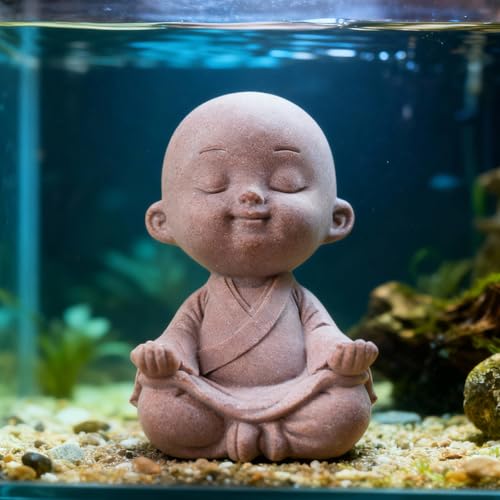 Estatua pequeña de monje Buda meditando color rosa miniatura 3