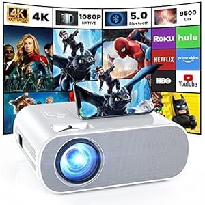 HOMPOW Projector, Native 1080P Full HD Bluetooth Projector with Speaker, 9500 Lumens Outdoor Portable Movie Mini…