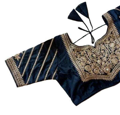 Vichitra Silk Embroidered Blse Elegant Short Sleeve Festive Ethnic Party Occasion Traditional Designer Stitch Top-image-26