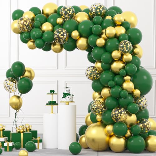 Image of Dark Green Gold Balloon Garland Arch Kit - Dark Green Balloons Hunter Green Metallic Gold Balloon for Super Football Birthday Jungle Baby Shower Wedding Graduation Decorations