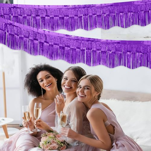 Image of LOLStar Purple Foil Fringe Tinsel Garland, Tinsel Streamers Banner, 6 Pack | 60Ft Tinsel Streamers, Shiny Purple Wall Hanging Tinsel Fringe Banners for Graduation, Parade Float, Halloween Party Decor