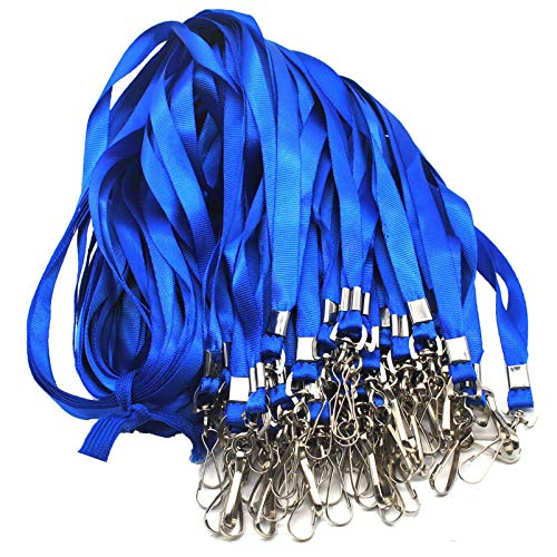 Beebel Blue Lanyards 100 Pcs Lanyard for Id Badges Flat Lanyard with Badge Clip with J-Hook