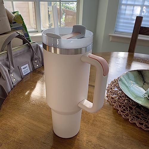 Image of 40 OZ Tumbler with Handle and Straw H2.0 FlowState Stainless Steel Vacuum Insulated Tumbler with Lid and Straw for Water, Iced Tea or Coffee, Smoothie and More?Rose Quartz?