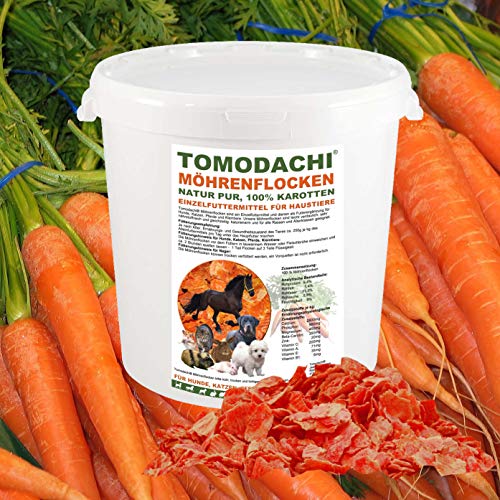 Möhrenflocken Hund, Barf Zusatz, Karottenflocken, Ergänzungsfutter Hund, Verdauung, Stoffwechsel, Immunsystem, reich an Vitaminen, Mineralien, BetaCarotin, kalorienarm, Diät, Tomodachi® 3kg Eimer