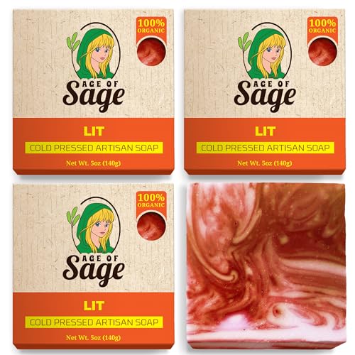 Age of Sage Natural Soap Bar - Handmade Soap Gifts for Men - For Face & Body Skin Care w/ Shea Butter - Lit Scent: Pineapple Top Notes, Hint of Sweet Floral - 4-Pack