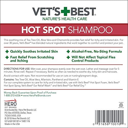 Vet's Best Hot Spot Itch Relief Shampoo For Dogs | Relieves Dog Dry Skin, Rash, Scratching, Licking, Itchy Skin, And Hot Spots | 16 Ounces #TOP5
