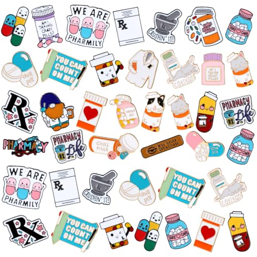 Image of Kenning 100 Pcs Pharmacy Enamel Lapel Pins Bulk for Pharmacy Week Gifts