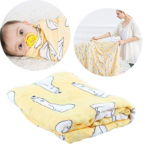 Image of Kassy Pop Printed 6 Layer Bamboo Muslin Blanket Cum Swaddling Towel for Baby, Toddlers | 70% Bamboo, 30% Cotton | AC Quilt, Multi-Purpose Blanket | Toxin Free | 110cm x 110cm (Lazy Bear Print)