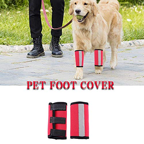 Image of 1 Pair Reflective Tape Elbow Protectors, Dog Front Leg Braces Pet Knee Pads Dog Elbow Protector Help with Injuries Sprains and Loss of Stability Caused by Arthritis(L, Red)