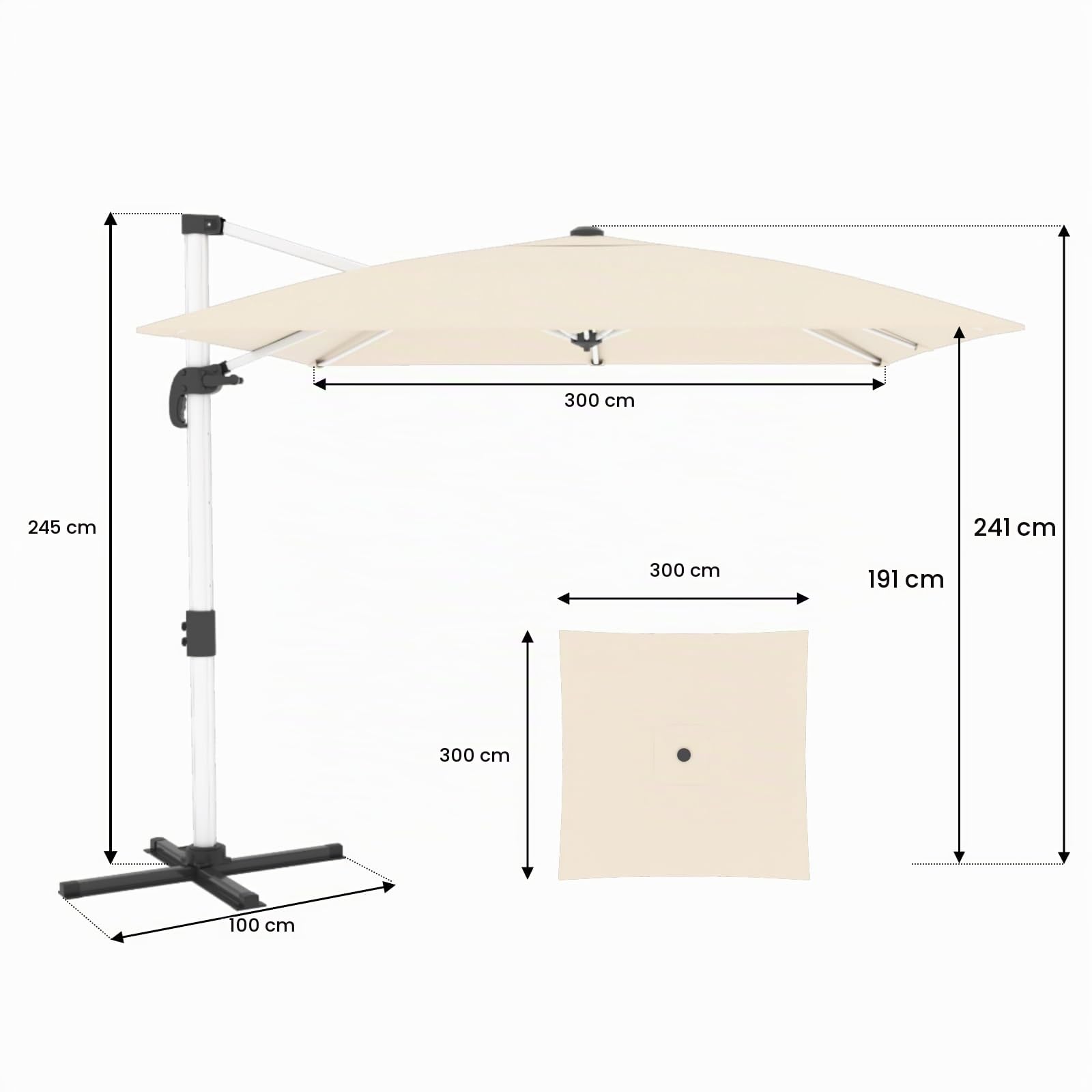 TRIUMPHKEY Sombrilla para balcón de aluminio con manivela, impermeable, protección solar UV50+, rotación de 360 °, Grau Doble Techo, 300 * 400 cm