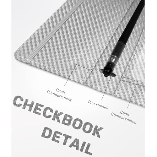 Image of Checkbook Cover for Men Women, Premium Leather Checkbook Holder with RFID Blocking and Built in Clear Plastic Divider for Personal and Business Checks (Grey Carbon)