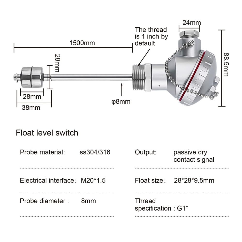 Sensor Nivel Líquido Flotador Roscado Acero Inoxidable 304 1 Unidad | Controlador de nivel de agua, de nivel de líquido(500MM)
