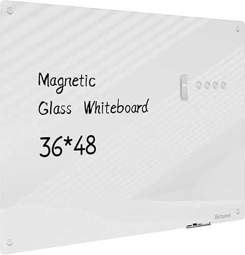 Pizarra magnética de vidrio  Pizarra de cristal de borrado en seco de 48 x 36 pulgadas, gran tablero de vidrio sin marco para paredes, oficina,