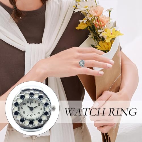 Ringuhr- hochgenauer Damenuhrring | Vintage innovativer Uhrenschmuck mit präziser Zeitmessung für Freunde und Kollegen, Schwarz, Refer to description, Unisex-7