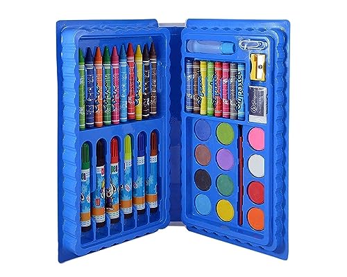 Image of Color Set 46 Pieces Art Craft Color Kit (Crayons, Water Color, Sketch Pens) for Kids (Multicolor) (Blue)
