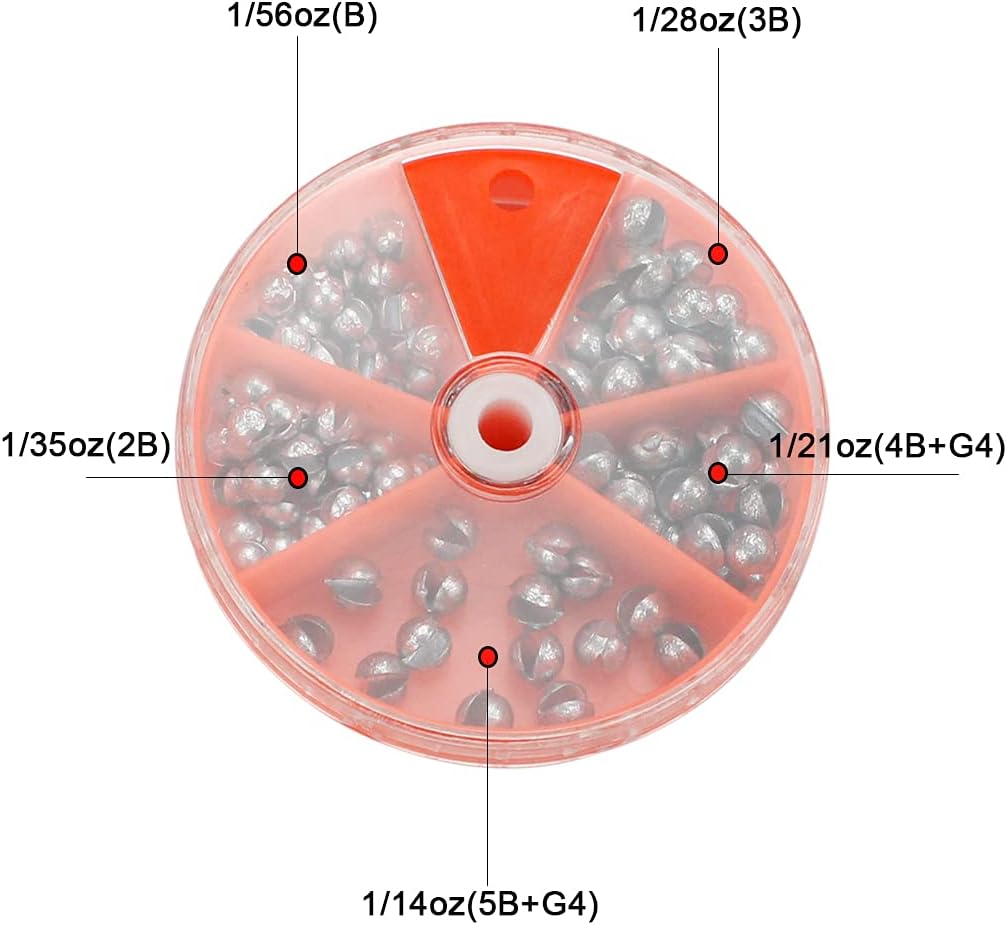 Fishing Weight Sinkers 5 Sizes Weights 1/56 1/35 1/28 1/19 1/14oz 100Pcs Round Split Shot Sinker Removable Egg Lead Assortment : Sports & Outdoors