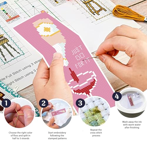 Image of FREEBLOSS 6 Set Cross Stitch Bookmark Kit for Adult Beginners Stamped Cross Stitch Kits Women's Theme Embroidery Bookmarks Craft Kit with Instructions for Gift 11CT 8 inchx2.4 inch