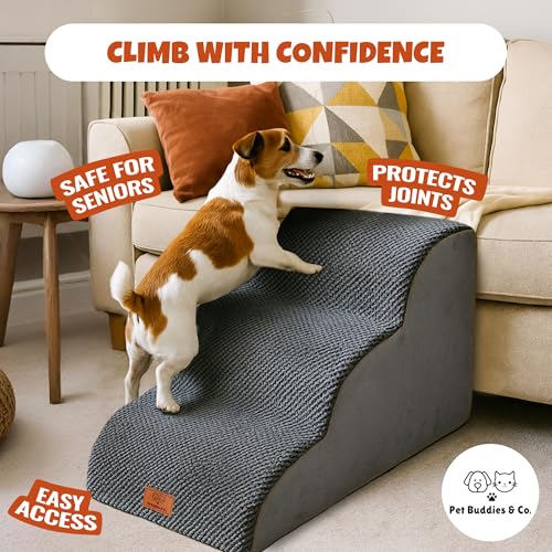 Dog Steps for Bed – Non-Slip Dog Steps for Sofa, High Density Foam Pet Stairs for Small Dogs & Cats – Removable Washable Cover – Grey 3 Step (60 × 40 × 40 cm) - Image 3