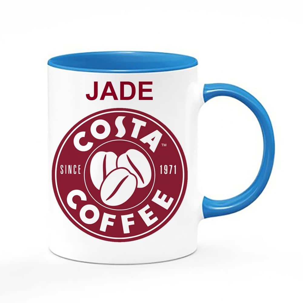 Giftme Personalised with Any Name Costa Unique Inside Coloured Ceramic Mug Coffee Tea Mug. (Blue Inside Coloured and Handle)