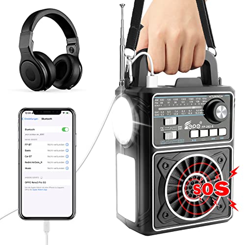 Solar Radio, MONKROY Tragbare Kurbelradio Dynamo Radio mit AM/FM/SW, Notfall Radio mit Kurbel mit Wiederaufladbare Batterie, SOS Alarm, Bluetooth, LED Taschenlampe & Leseleuchte Notfallradio Cover