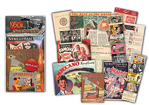 Sweet and Nostalgic 1950s Childhood Memorabilia Gift Pack with over 20 pieces of Replica Artwork