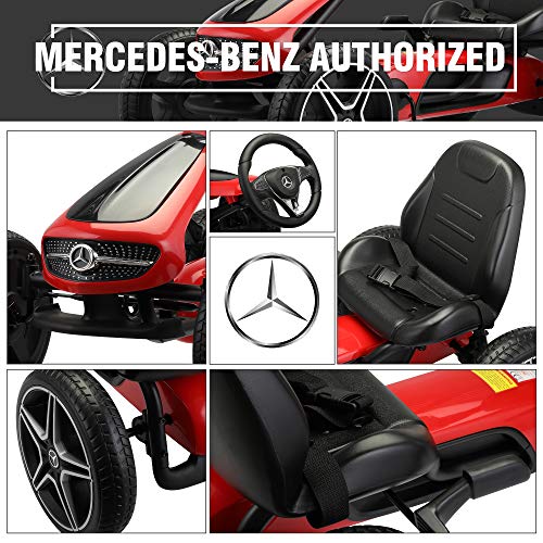 4 Wheel Pedal Go Kart, Kid’s Ride-on with Optional Installation Position Manual Brake Lever Music and Horn (Red)